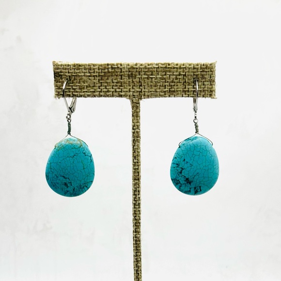 Turquoise and Silver Drop Earrings - Picture 1 of 2